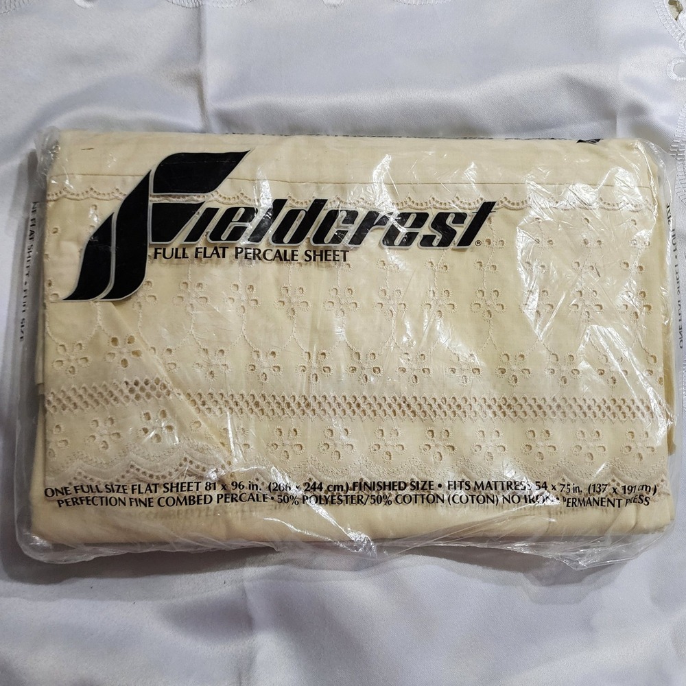 Fieldcrest Trousseau Lace Full Flat Sheet Vintage Eyelet Percale Cream New